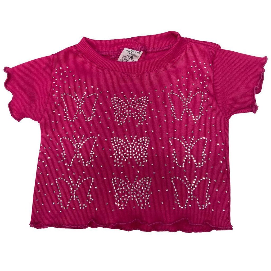 Blusa Magic Sky Kids Infantil Manga Curta Básica Com Strass Feminina