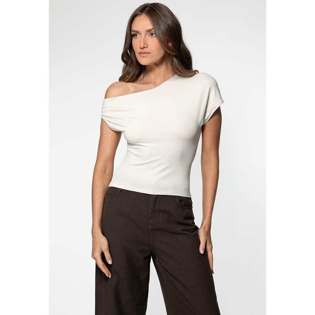 Blusa Malha Decote Manga Irregular Creme