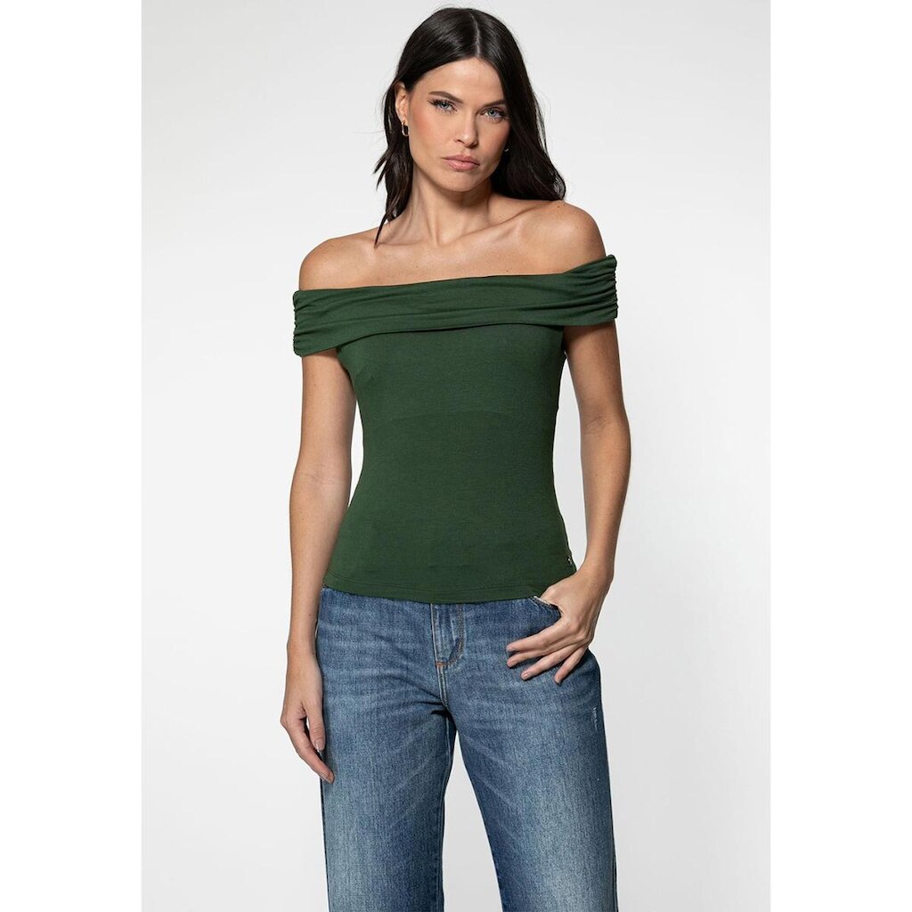 Blusa Malha Ombro A Ombro Verde Escuro