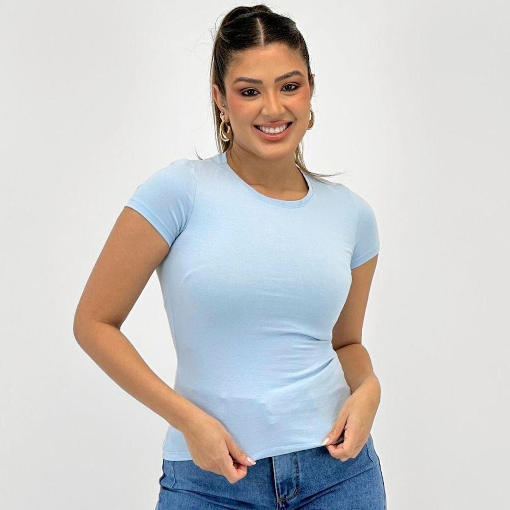 Blusa Malwee Básica Gola Redonda Manga Curta Feminina