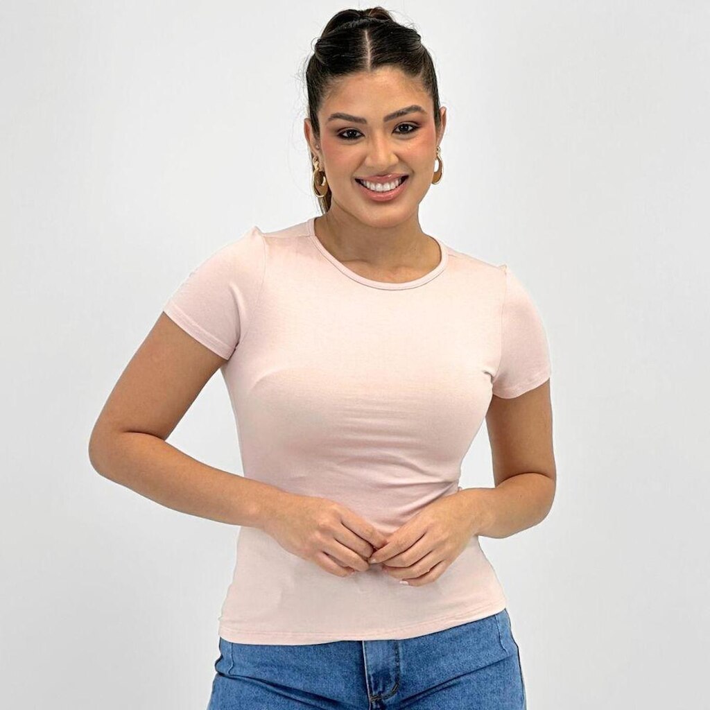 Blusa Malwee Básica Manga Curta Gola Redonda Feminina