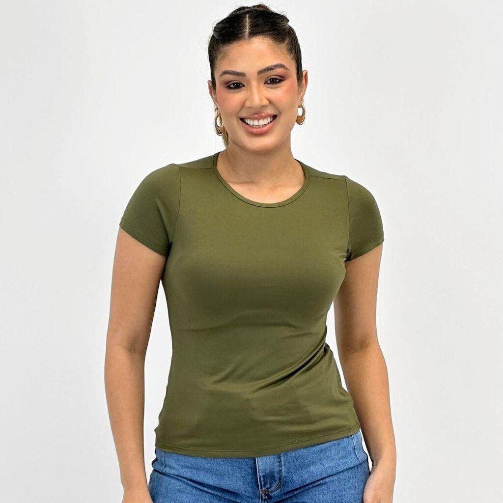 Blusa Malwee Básica Manga Curta Gola Redonda Feminina