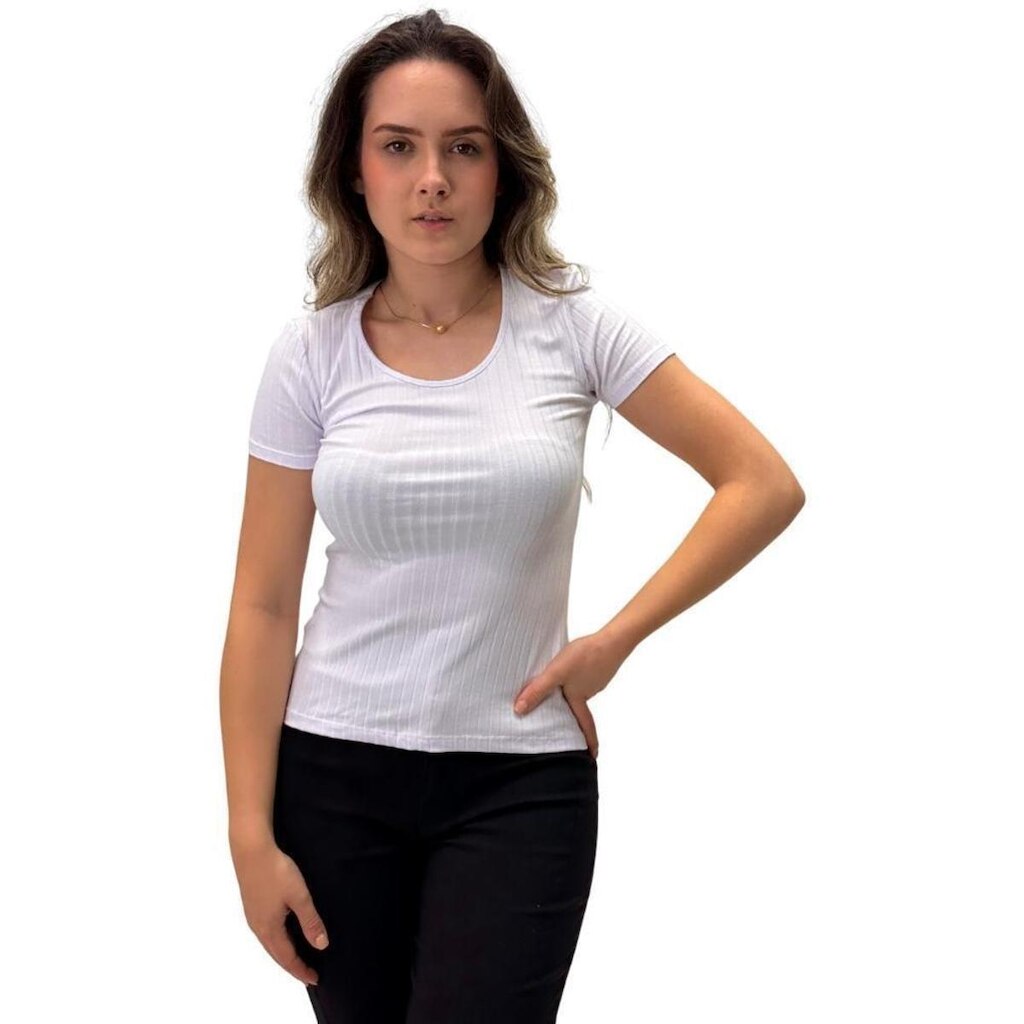 Blusa Malwee Manga Curta Canelada Feminina