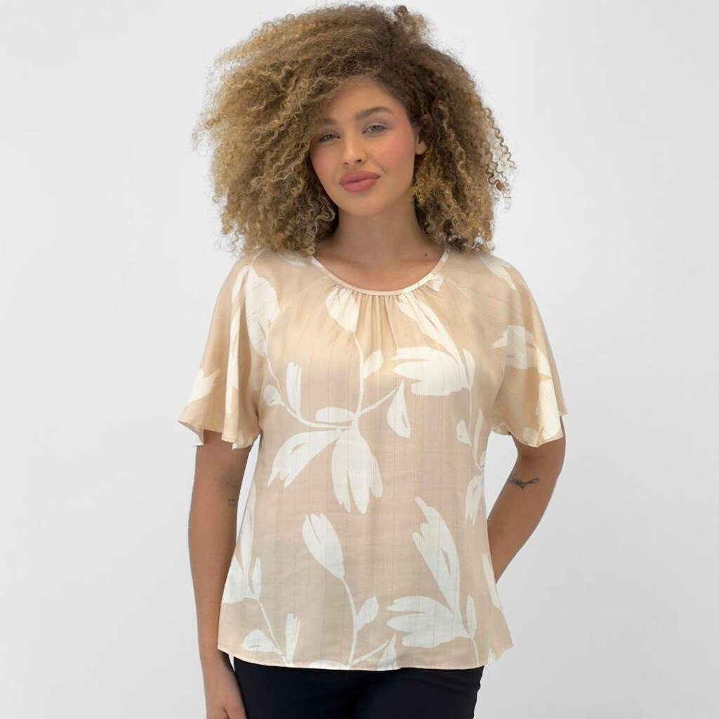 Blusa Malwee Manga Curta com Fio Lurex Feminina