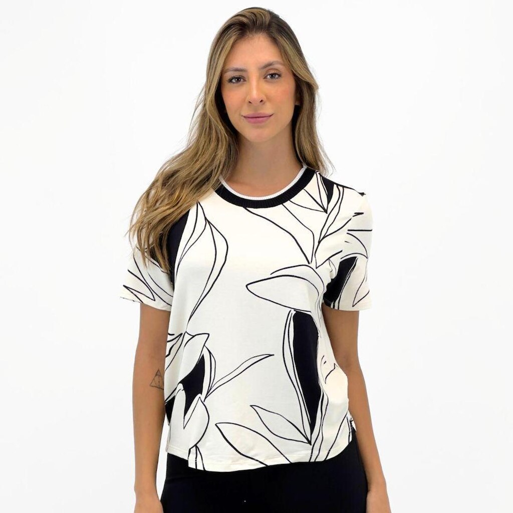 Blusa Malwee Manga Curta Gola Redonda Feminina