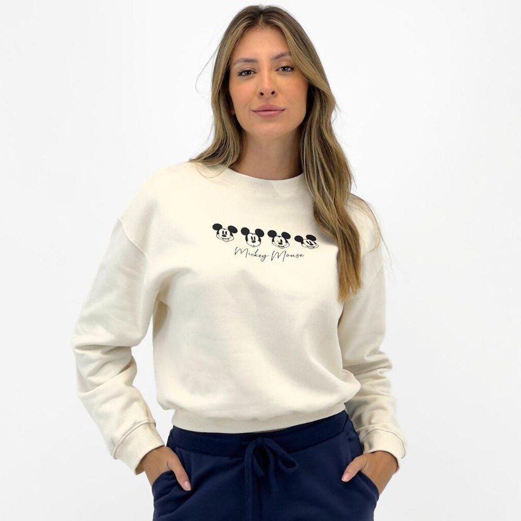 Blusa Malwee Moletom Mickey Fechada Gola Redonda Feminina