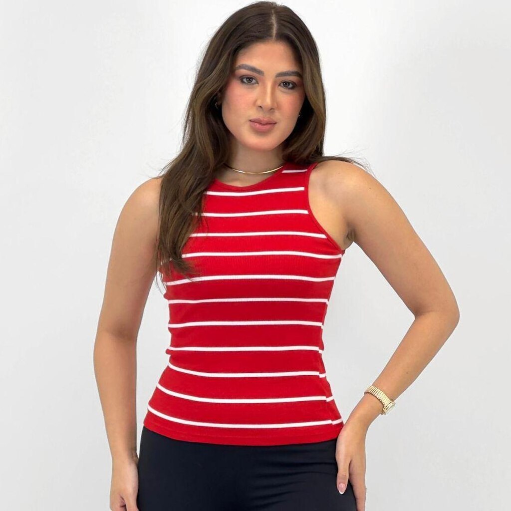 Blusa Malwee Regata Gola Redonda Listrada Feminina