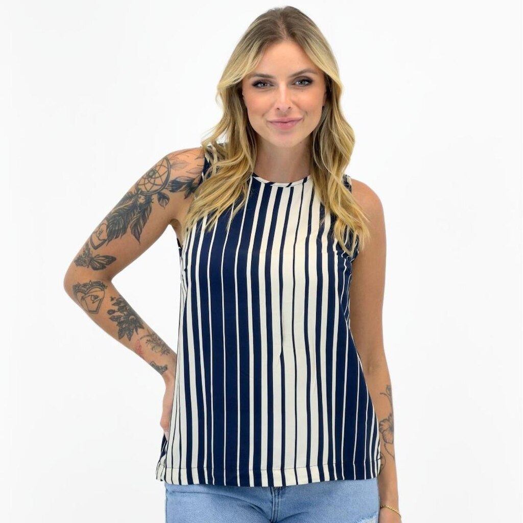 Blusa Malwee Regata Listrada Gola Redonda Feminina
