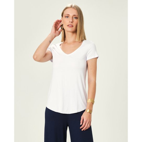 Blusa Malwee Tradicional Básica Manga Curta Feminina - Branco Menor preço em Blusa Malwee Tradicional Básica Manga Curta Feminina - Branco