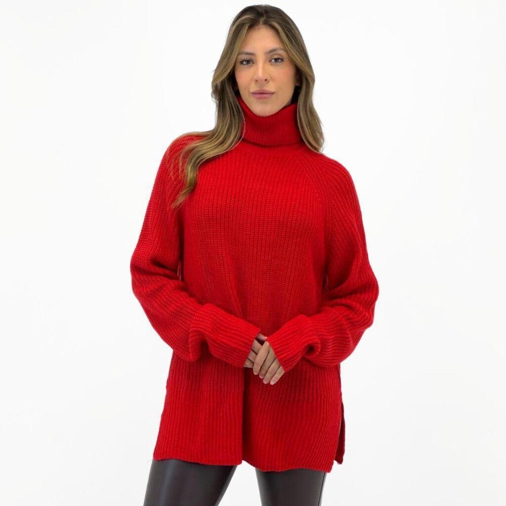 Blusa Malwee Tricot Alongada Gola Alta Feminina