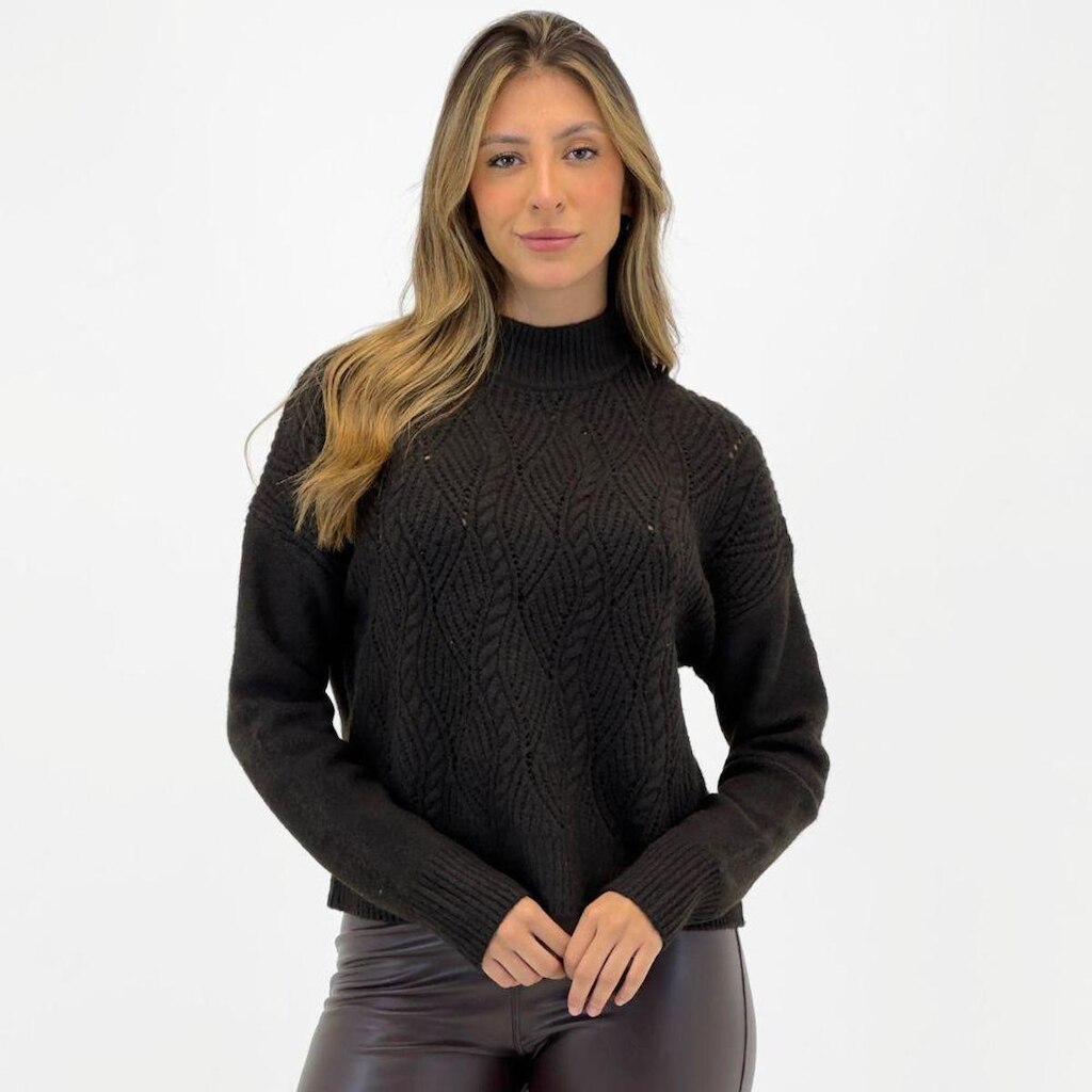 Blusa Malwee Tricot Texturizado Gola Alta Feminina