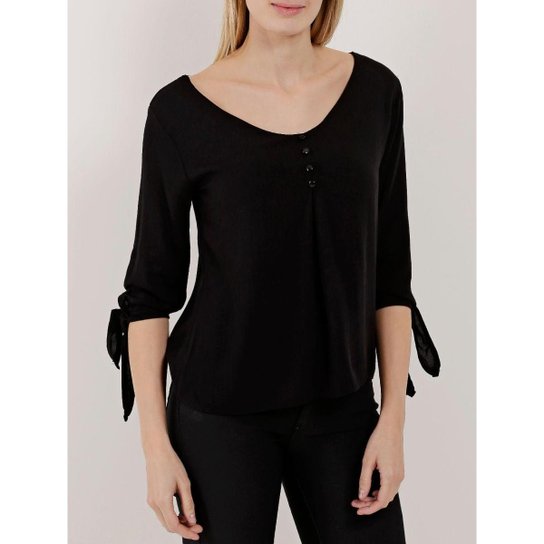 Blusa Manga 3 4 Feminina Preto Netshoes