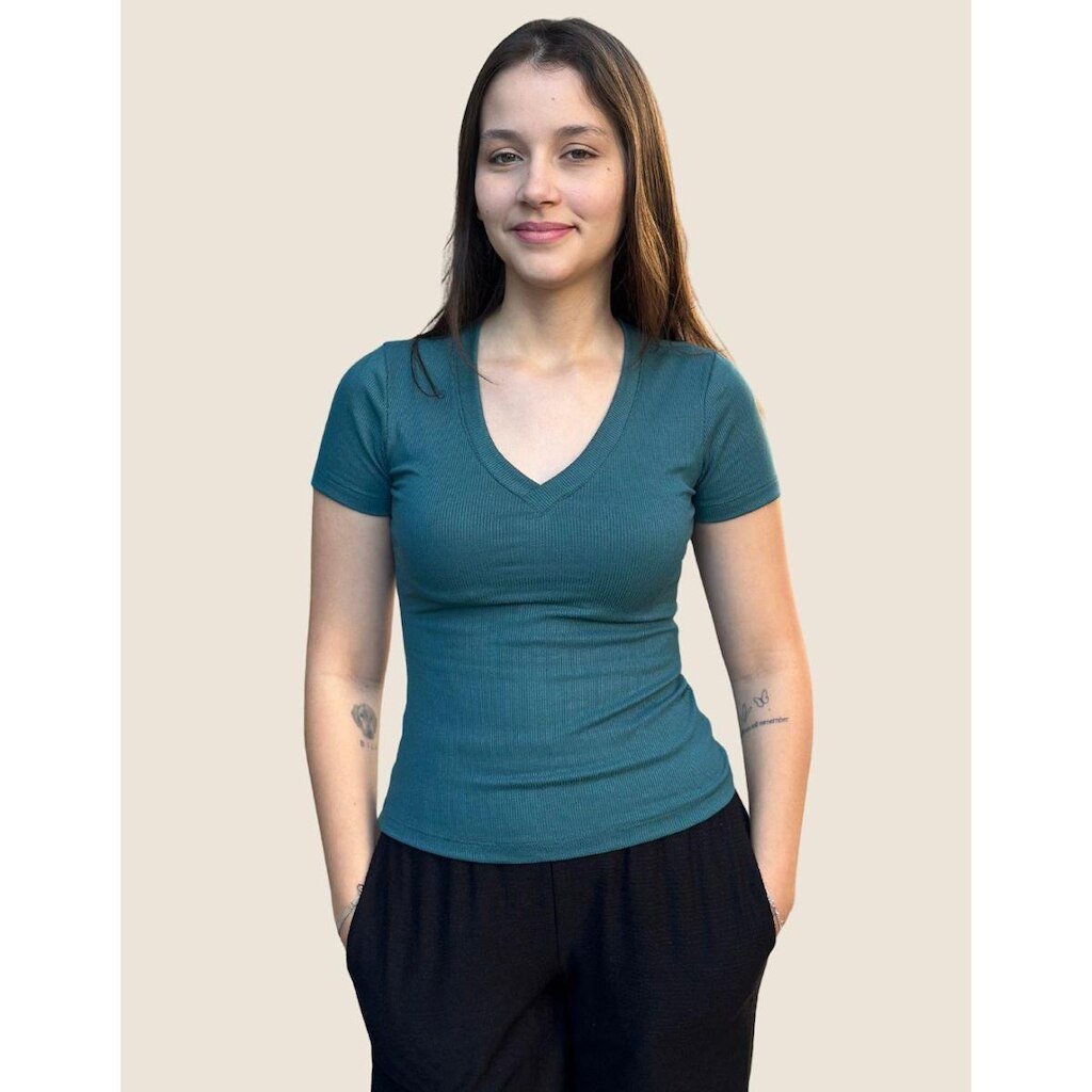 Blusa Manga Curta Decote V Usemodo