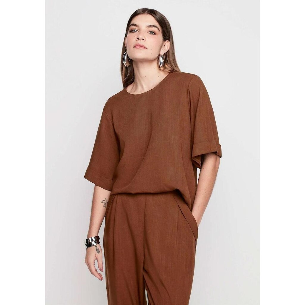 Blusa Manga Curta Dzarm Em Viscose