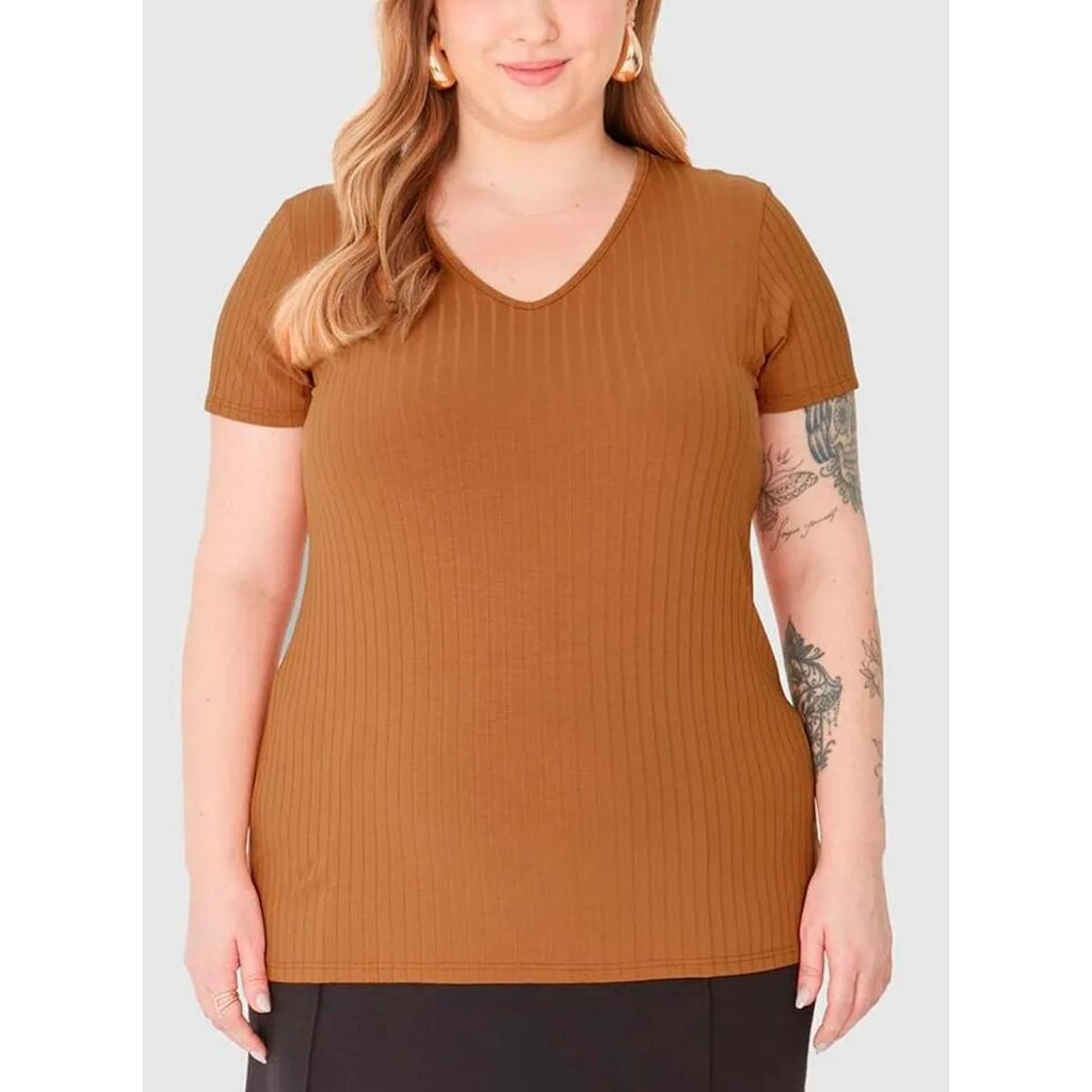 Blusa Manga Curta Malwee 1000087857 Plus Size Decote V Viscose T. G1/G3