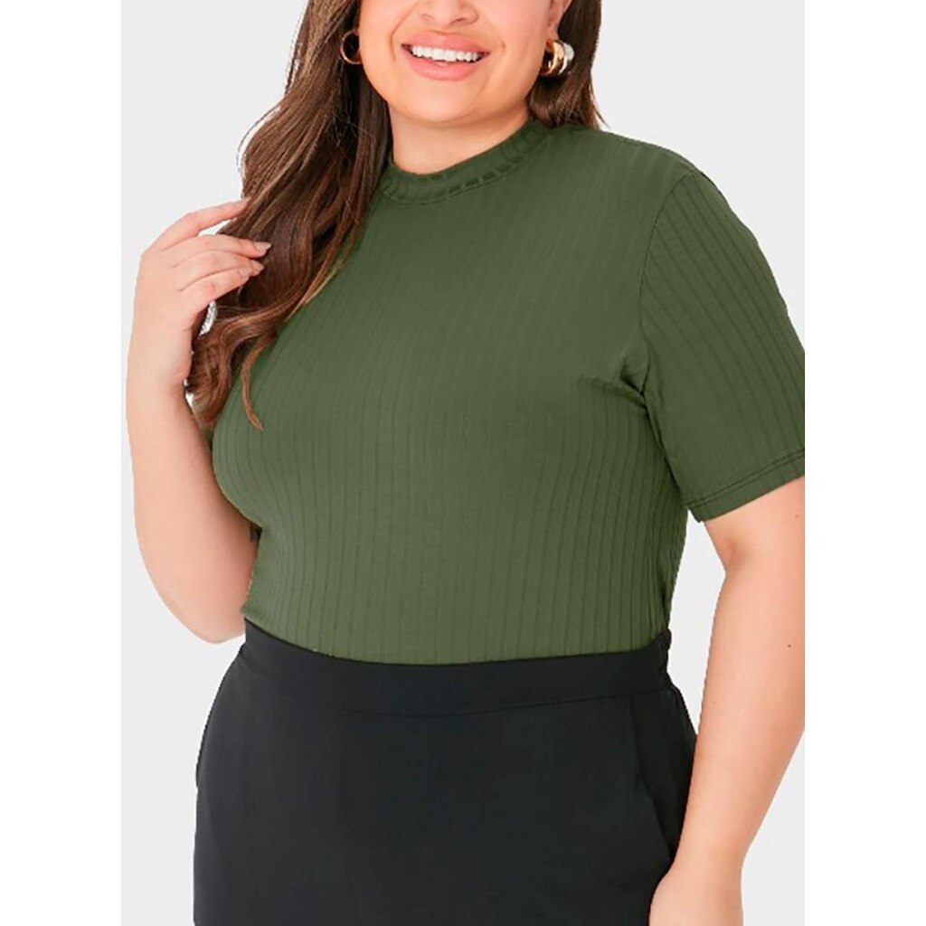 Blusa Manga Curta Malwee 1000108542 Feminina Plus Size Canelada Viscose T. G1/G3