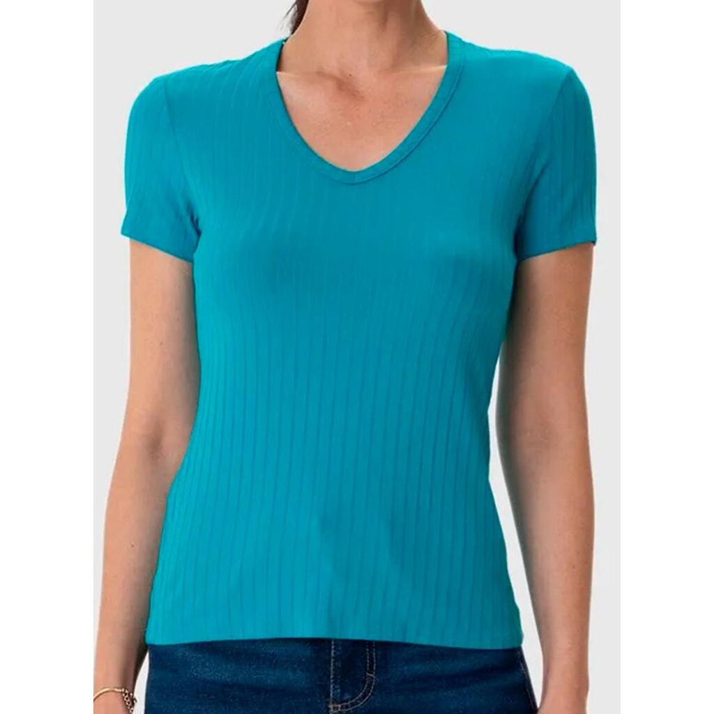 Blusa Manga Curta Malwee 1000127045 Feminina Canelada Viscose T. P/XGG
