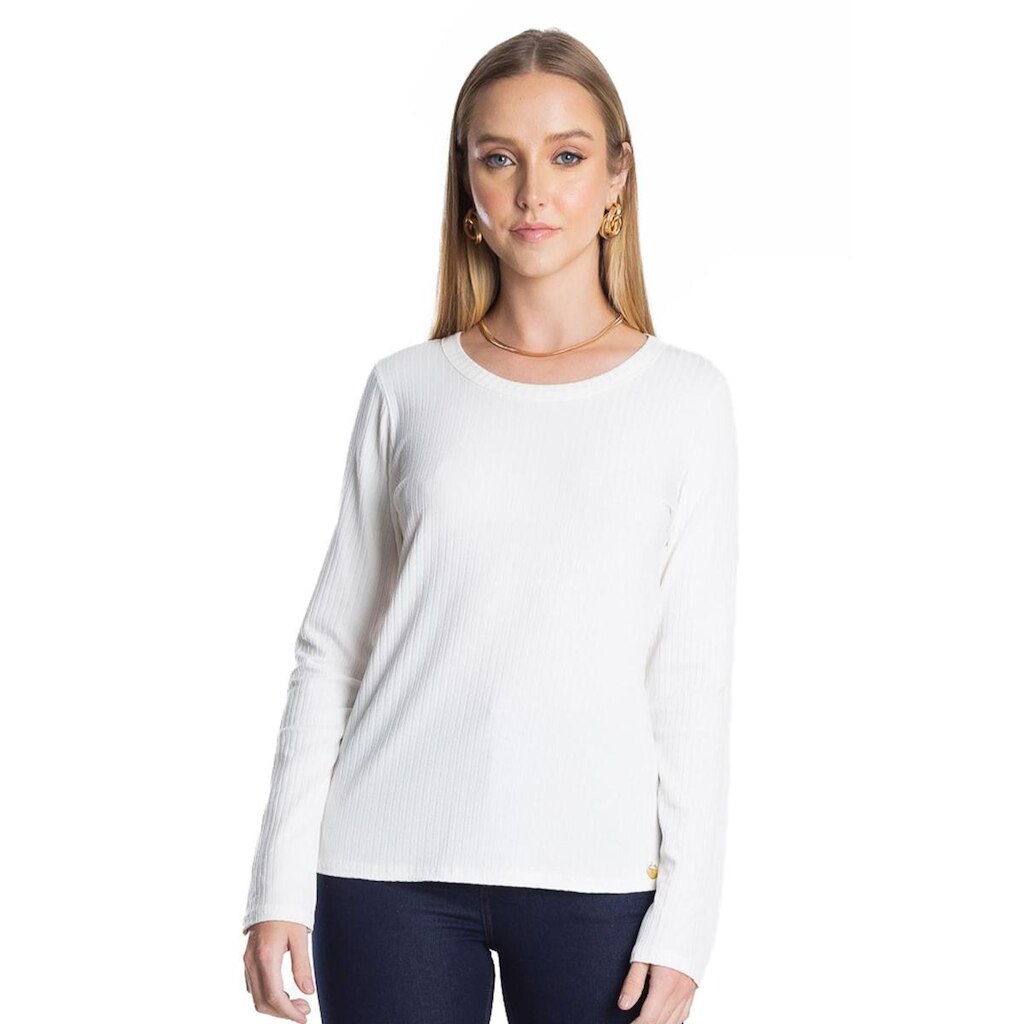 Blusa Manga Longa Canelada Rovitex Bege