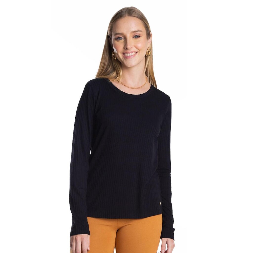 Blusa Manga Longa Canelada Rovitex Preto