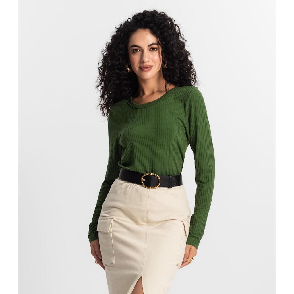 Blusa Manga Longa Canelada Rovitex Verde