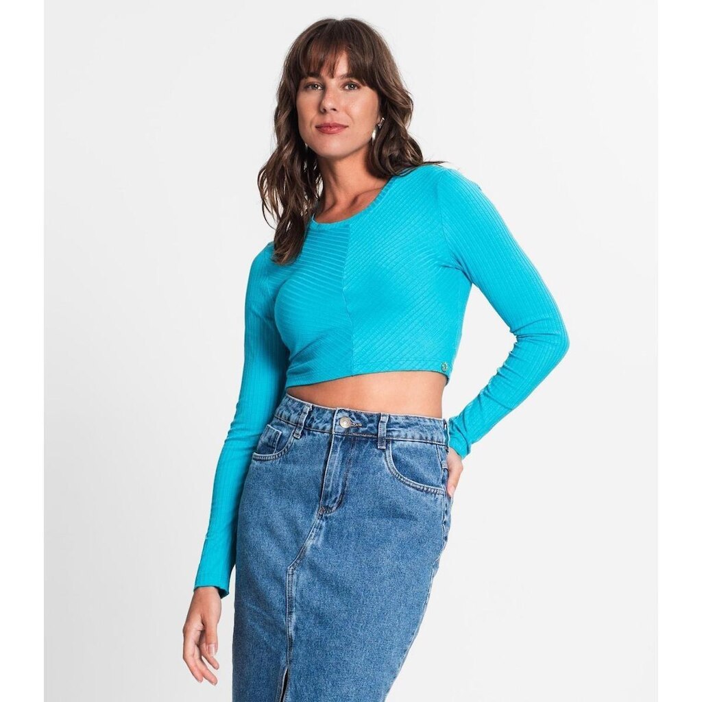 Blusa Manga Longa Em Ribana Canelada Endless Azul