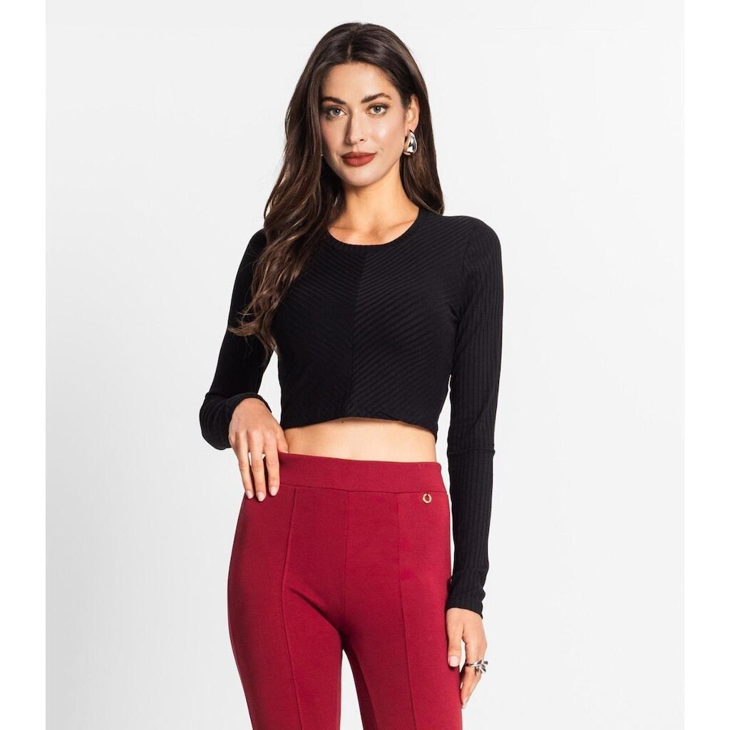 Blusa Manga Longa Em Ribana Canelada Endless Preto