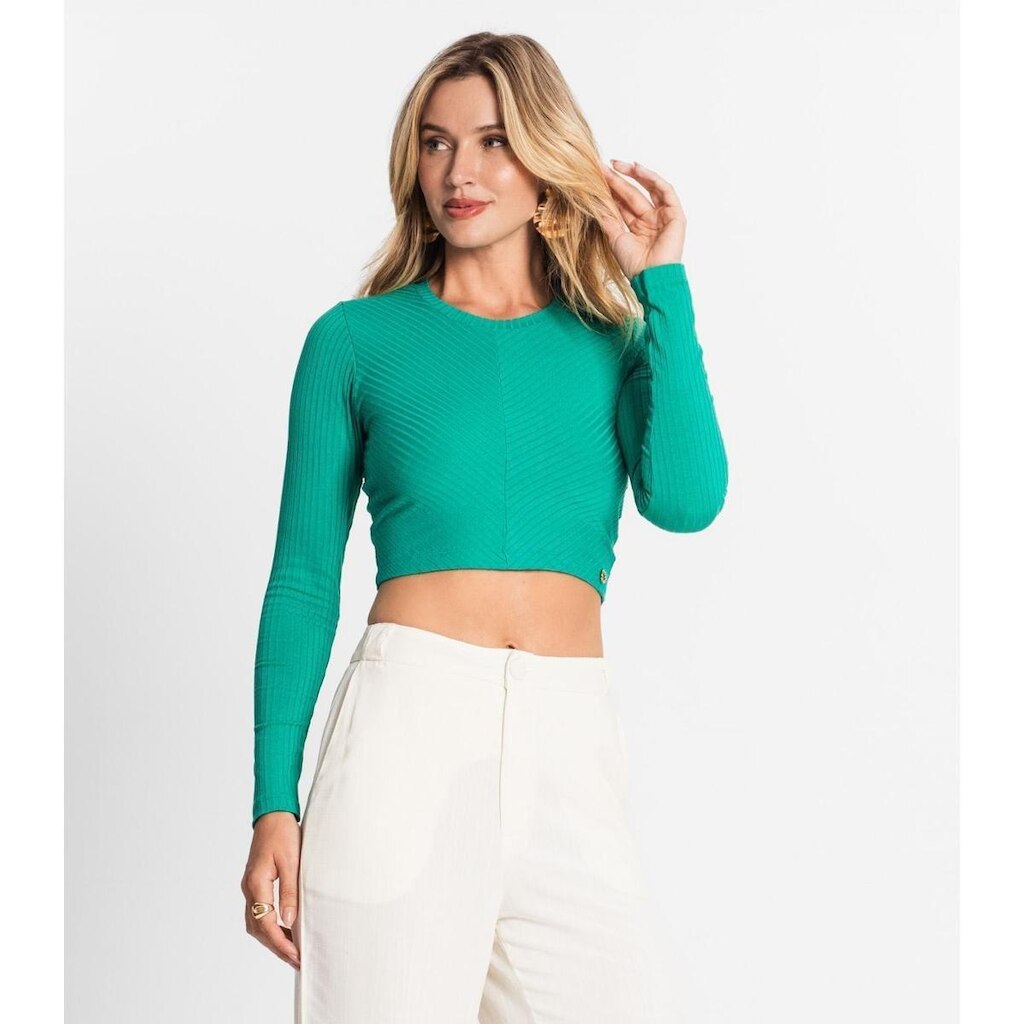 Blusa Manga Longa Em Ribana Canelada Endless Verde