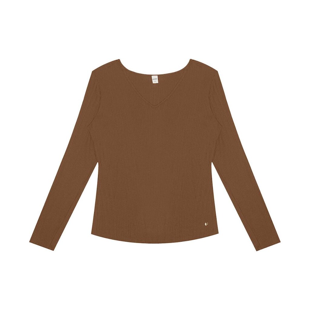 Blusa Manga Longa Em Ribana Canelada Rovitex Marrom