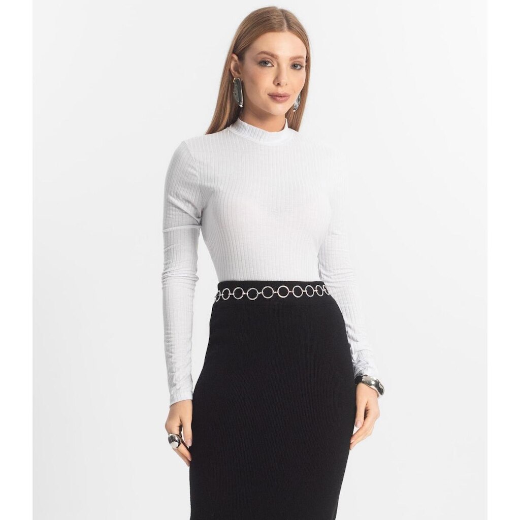 Blusa Manga Longa Feminina Canelada Select Branco