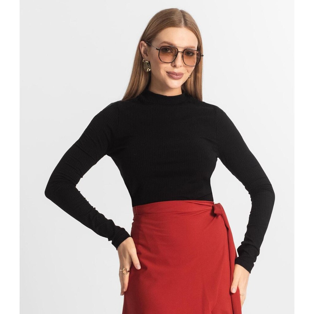 Blusa Manga Longa Feminina Canelada Select Preto