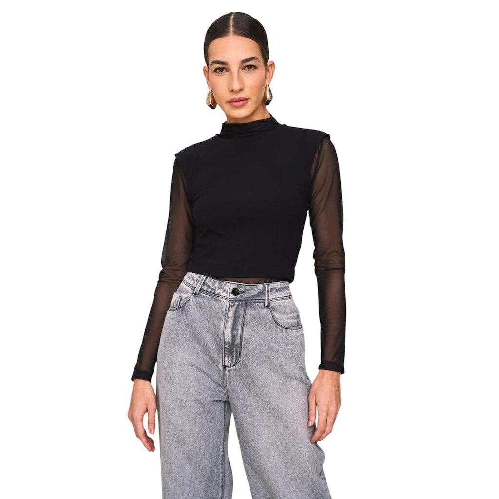 BLUSA MANGA LONGA LADO AVESSO TULE