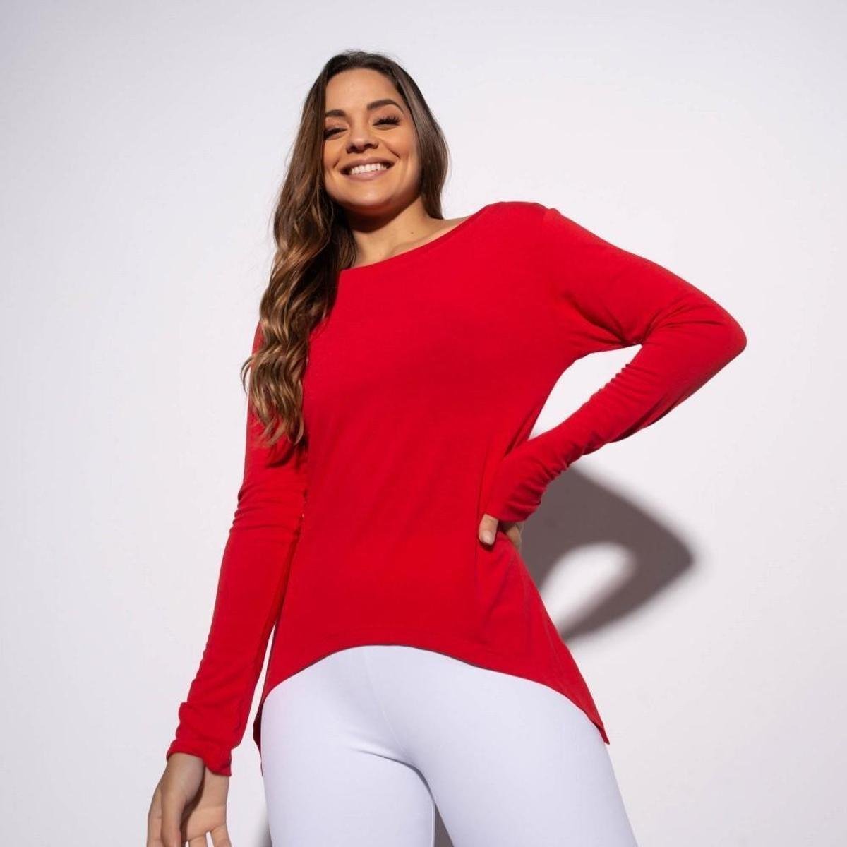 blusa manga longa lisa feminina