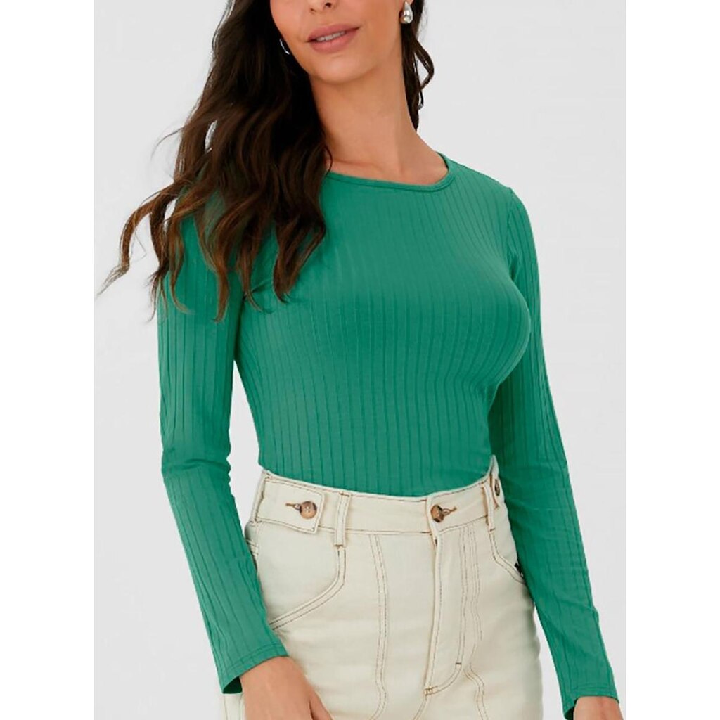 Blusa Manga Longa Malwee 1000054827 Feminina Canelada Viscose T. P/GG