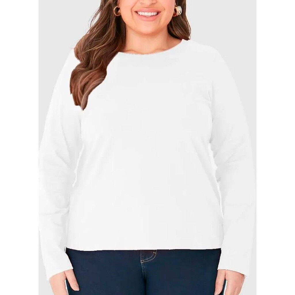 Blusa Manga Longa Malwee 1000094139 Feminina Plus Size Algodão T. G1/G3