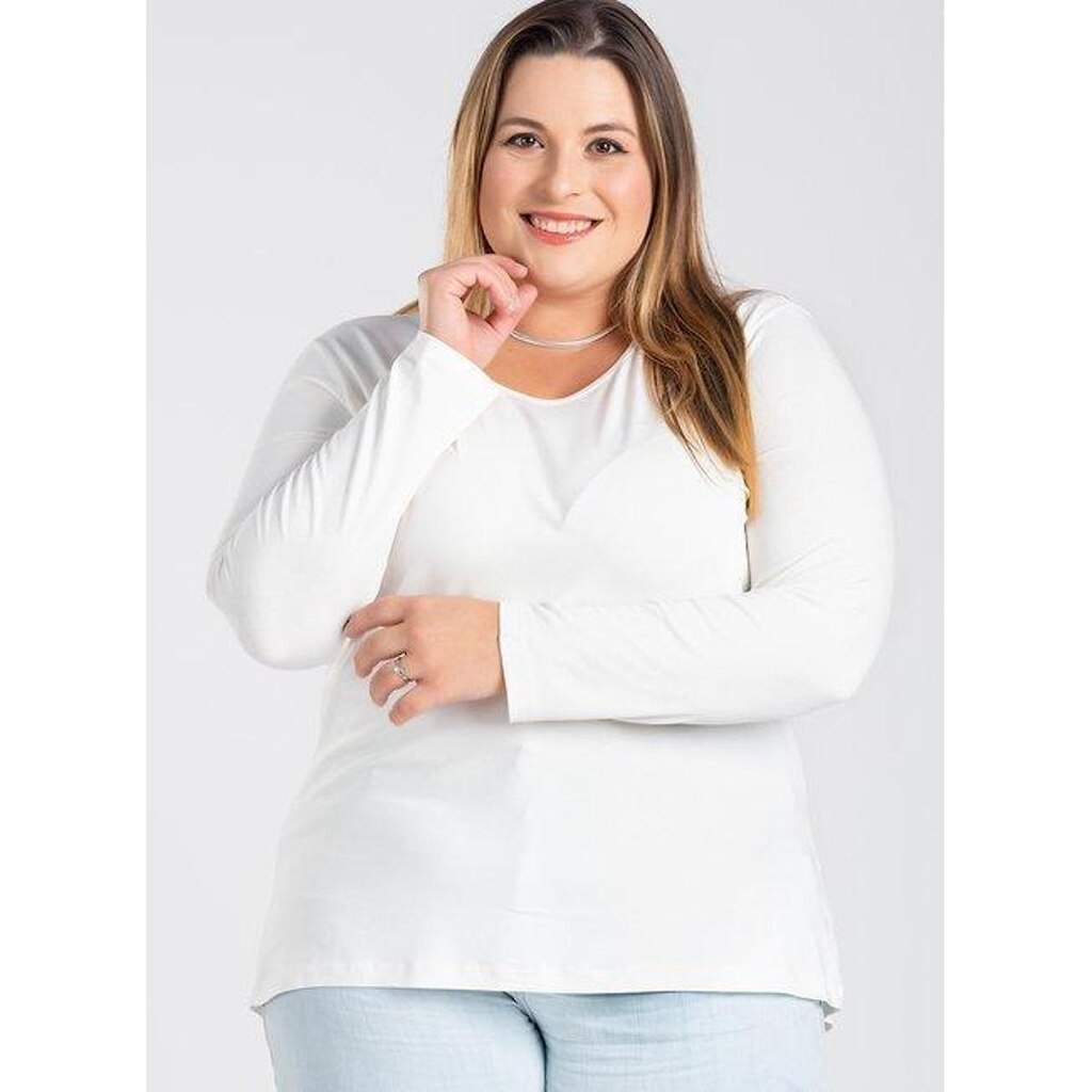 Blusa Manga Longa Mullet Feminina Plus Size em Malha de Viscose com Elastano - Serena