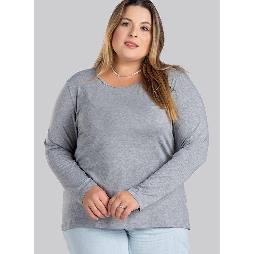 Blusa Manga Longa Mullet Feminina Plus Size em Malha de Viscose com Elastano - Serena