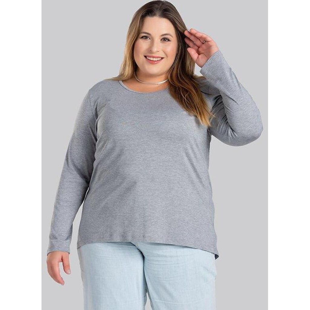 Blusa Manga Longa Mullet Feminina Plus Size em Malha de Viscose com Elastano - Serena
