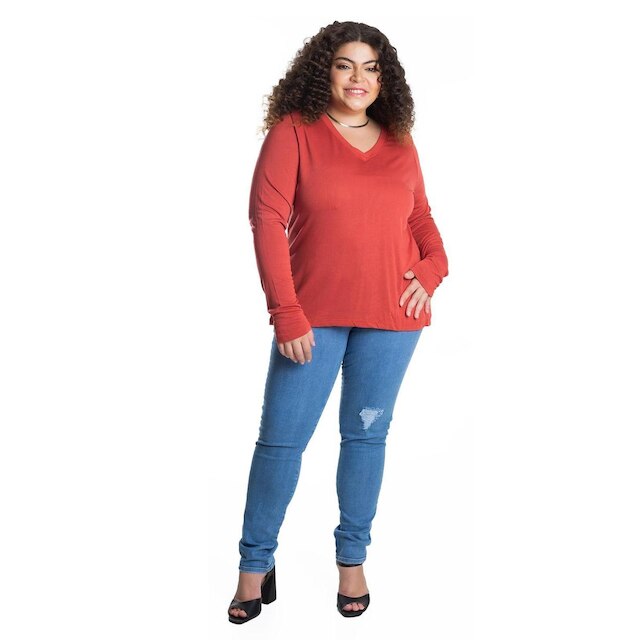Blusa Manga Longa Visco Tricot Secret Glam Marrom