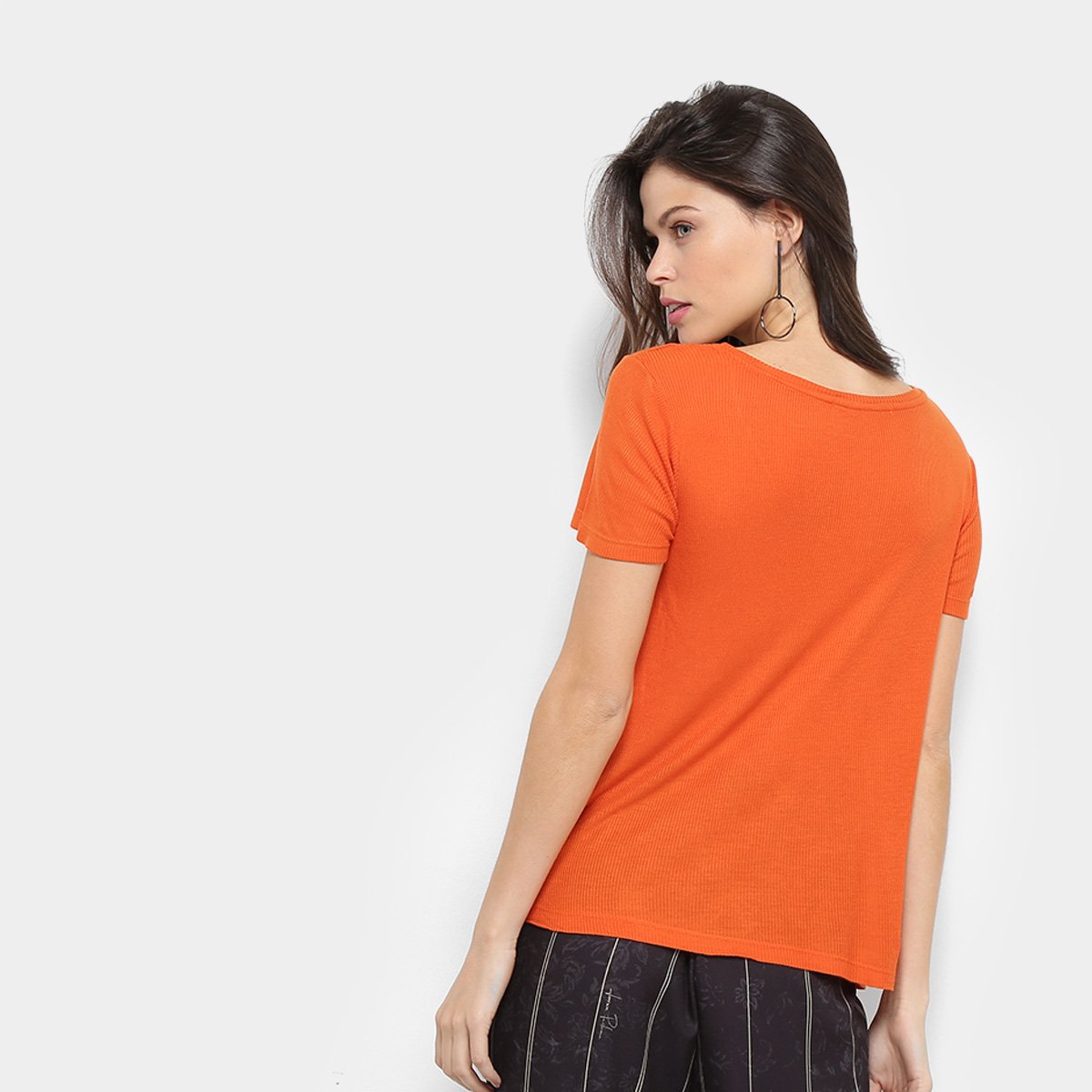 Blusa Maria Filó Canelada Gola Canoa Bordada Feminina - 1