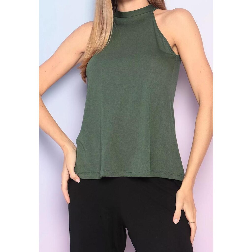 Blusa Maria Paes Gola Alta Verde
