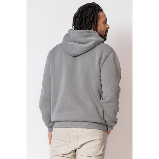 Blusa Masculina Moletom Canguru Polo Wear Cinza Médio Cinza