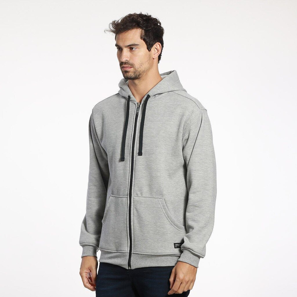 Blusa Masculina Moletom Ziper e Capuz VLCS Cinza Claro