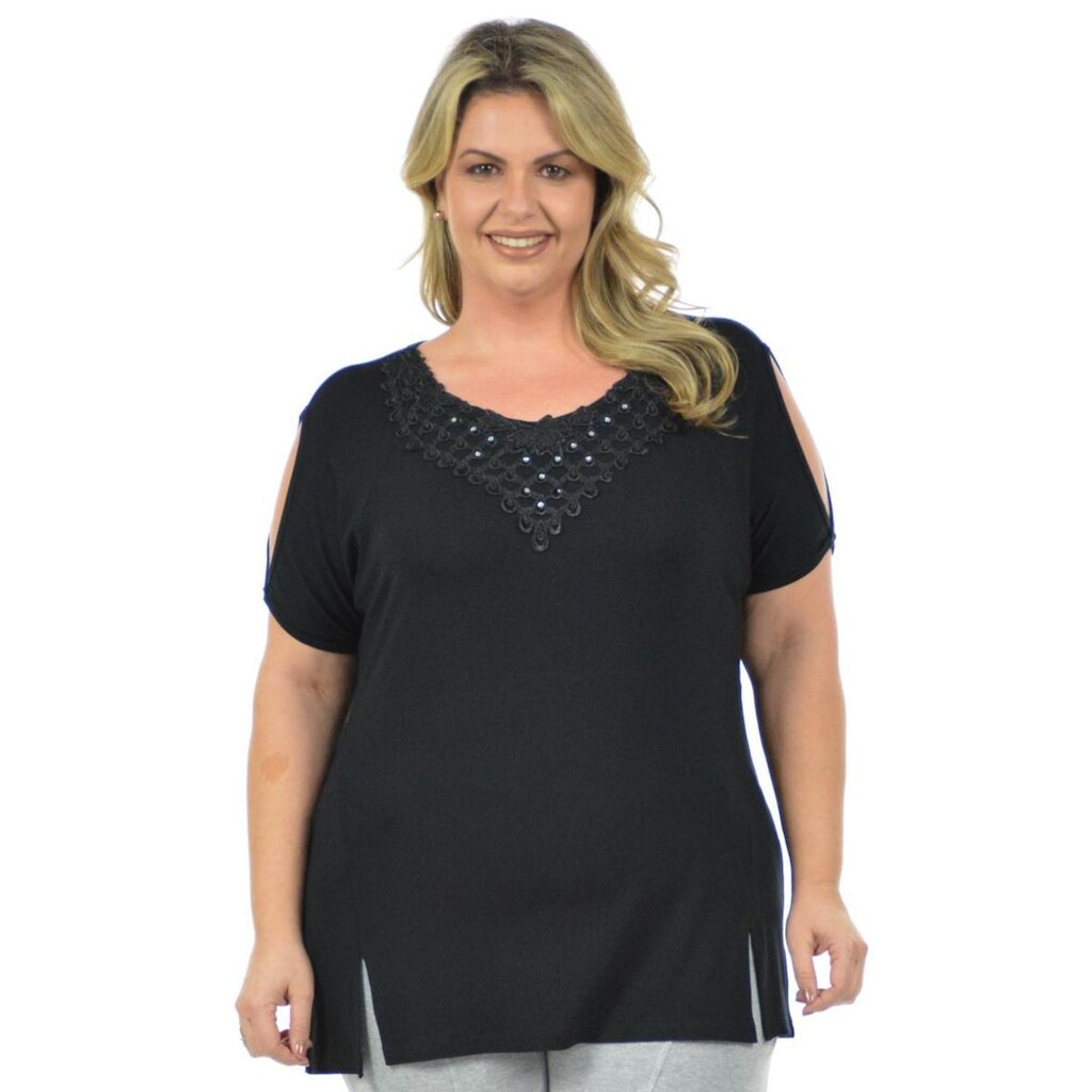 Blusa moderna plus size fenomenal Preto 48