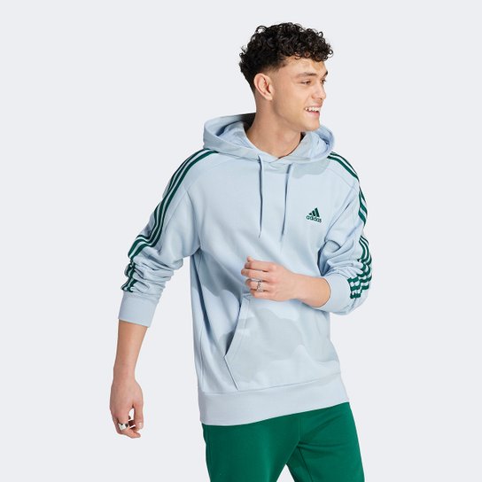 Blusa Moletom Adidas Essential 3 Stripes Com Capuz Masculina - Azul Escuro Menor preço em Blusa Moletom Adidas Essential 3 Stripes Com Capuz Masculina - Azul Escuro