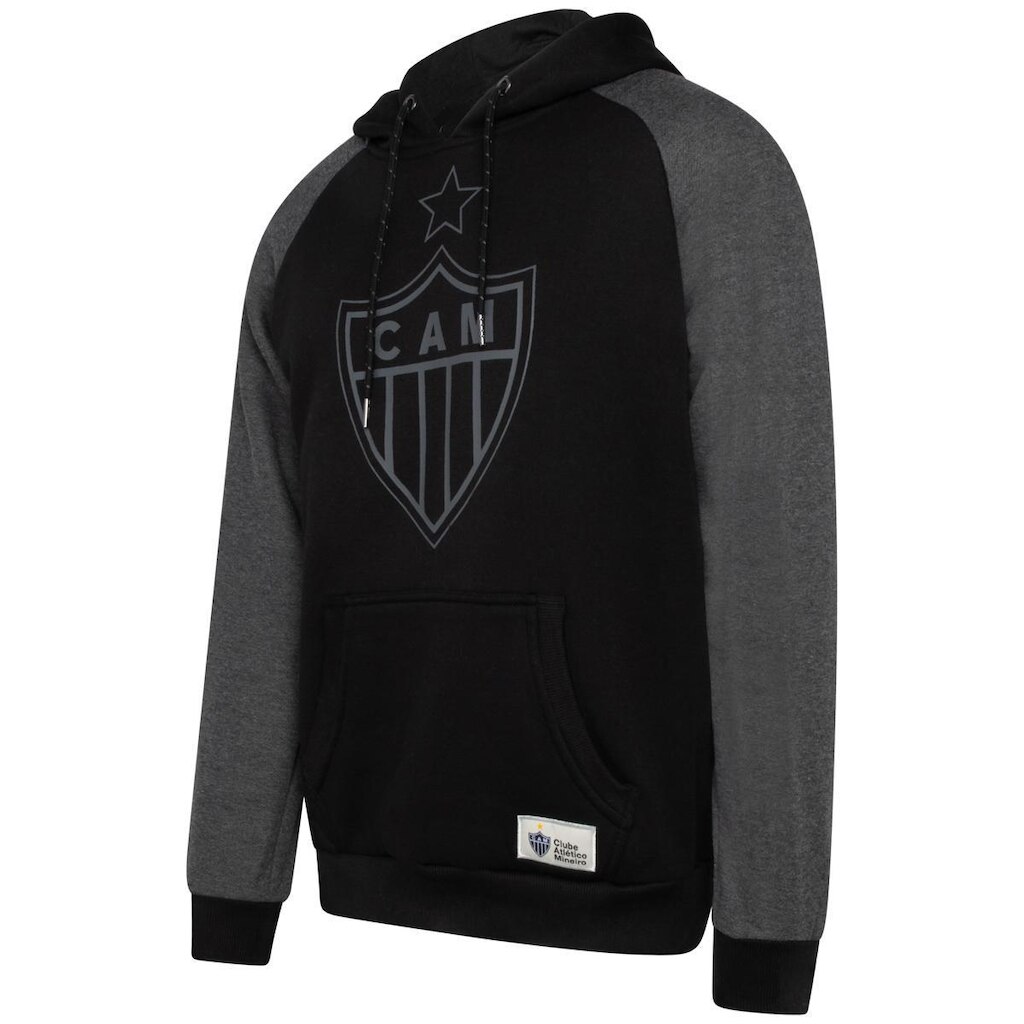Blusa Moletom Atlético Mineiro com Capuz Preto e Cinza Masculino