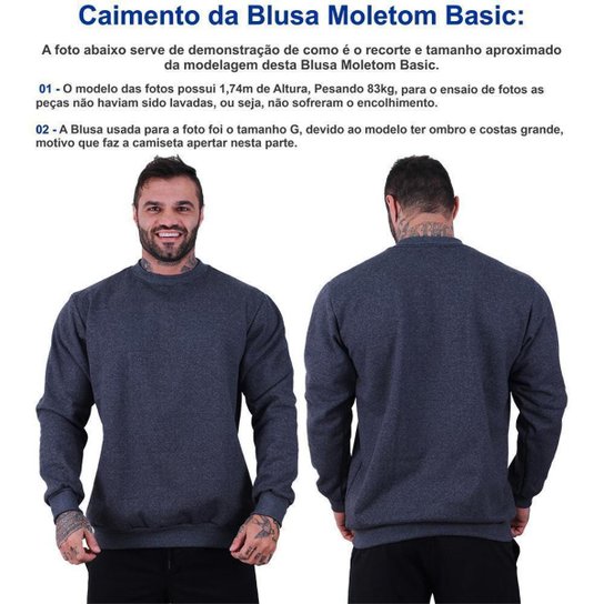Blusa Moletom Basic MXD Conceito Sem Capuz e Bolso Sem Estampa