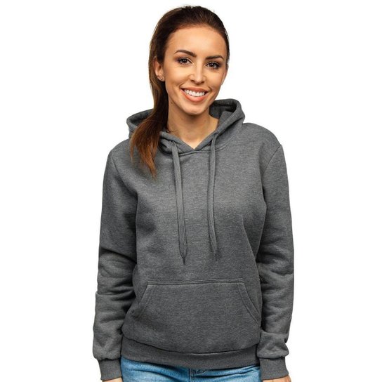 Blusa Moletom Canguru Feminino Liso Com Capuz Grafite Cinza