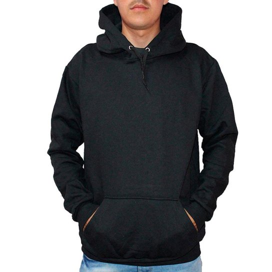 Blusa Moletom Canguru Liso - Preto Menor preço em Blusa Moletom Canguru Liso - Preto