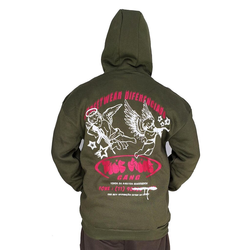 Blusa Moletom Canguru Trip Side Anjos Armados Verde Can21
