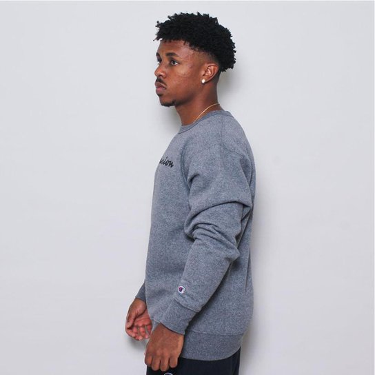 Blusa Moletom Champion Sem Capuz Silk Logo Gf88B Y06794B Cinza